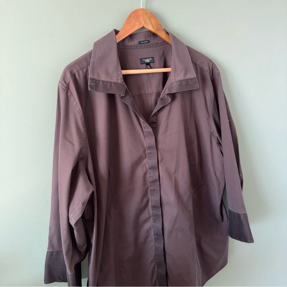 Talbots Womens Plus Black 3/4 Sleeve Button Up Shirt Blouse Herringbone Trim 20W - Picture 3 of 11